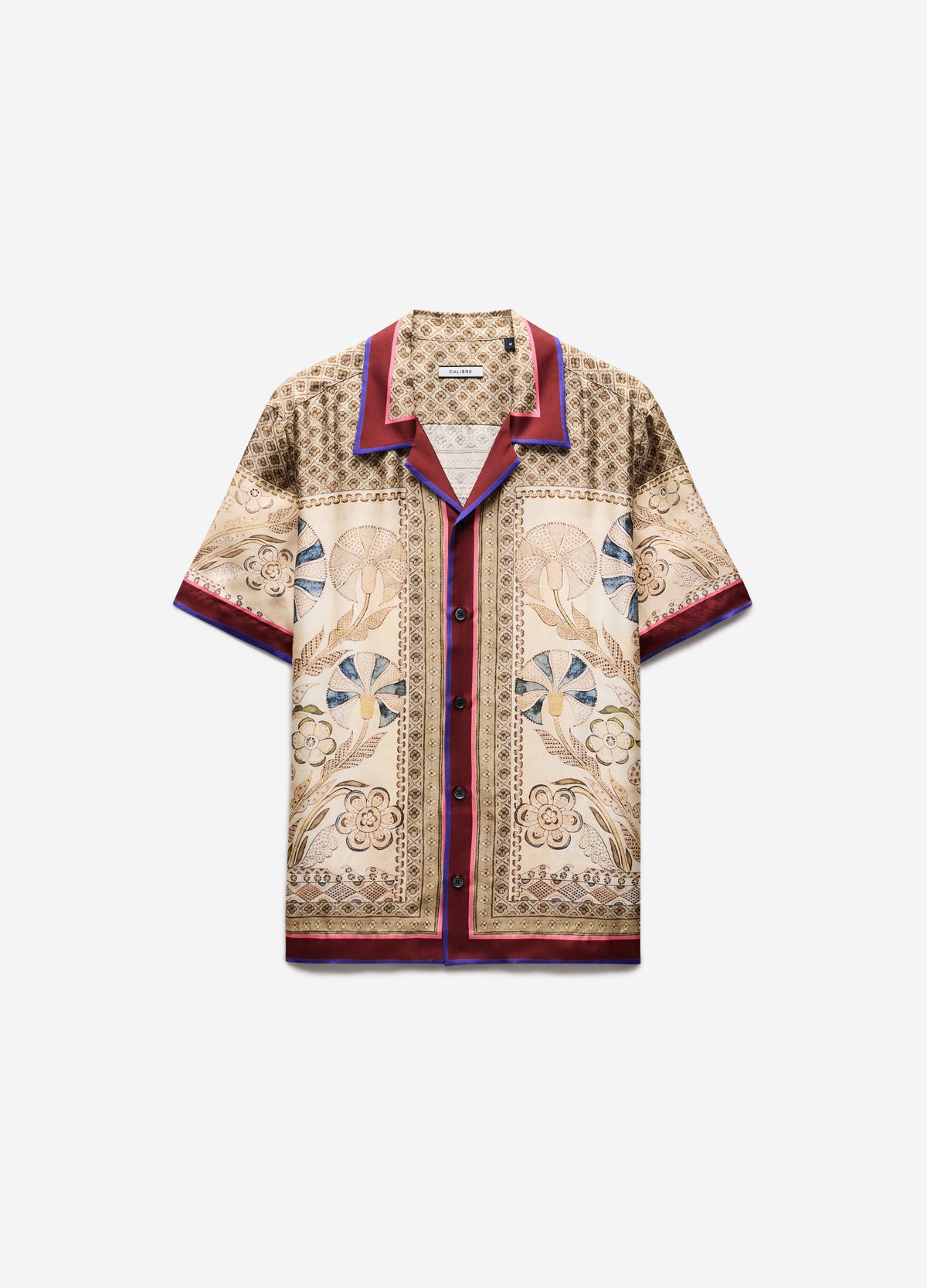 Camp Collar Mosaic Silk Shirt Sand