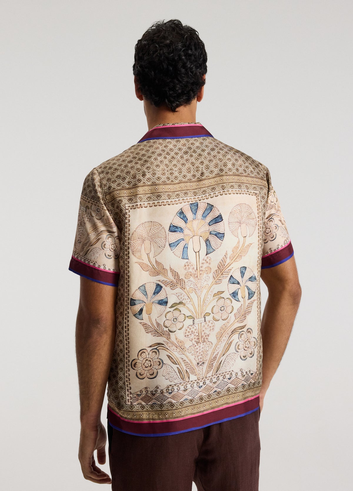 Camp Collar Mosaic Silk Shirt Sand
