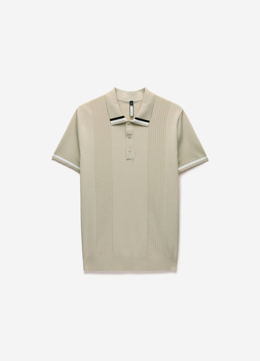 Tech Stripe Collar Polo Stone