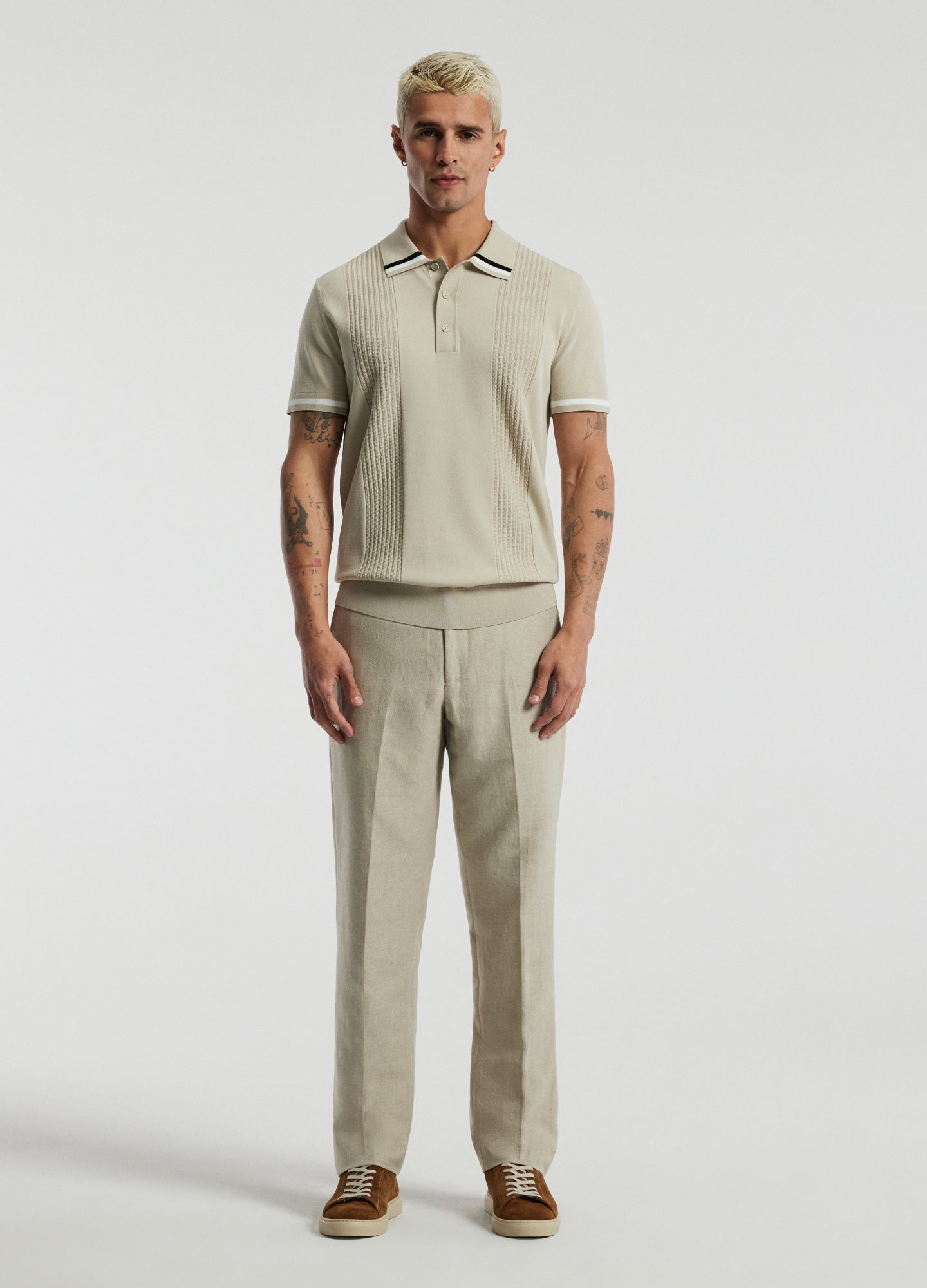 Tech Stripe Collar Polo Stone