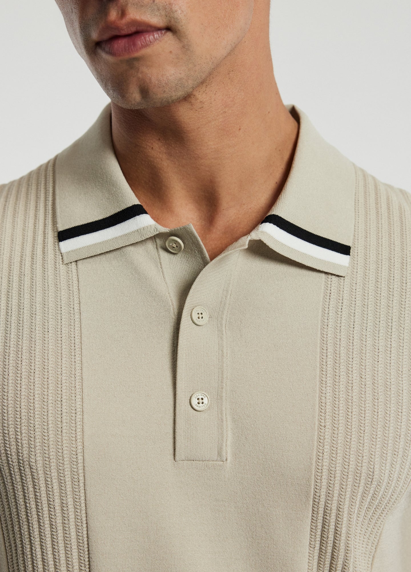 Tech Stripe Collar Polo Stone