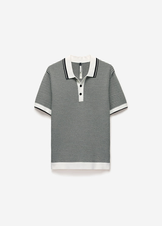 Textured Stripe Knit Polo Grey