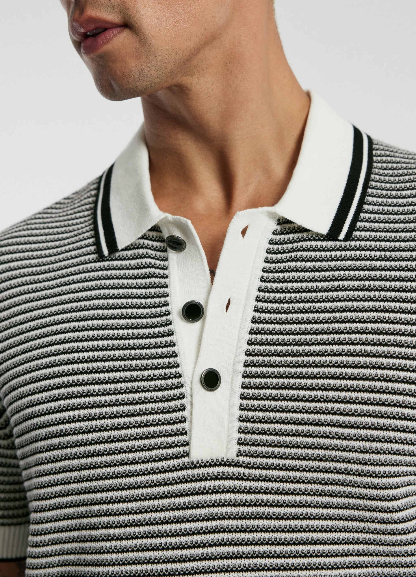 Textured Stripe Knit Polo Grey
