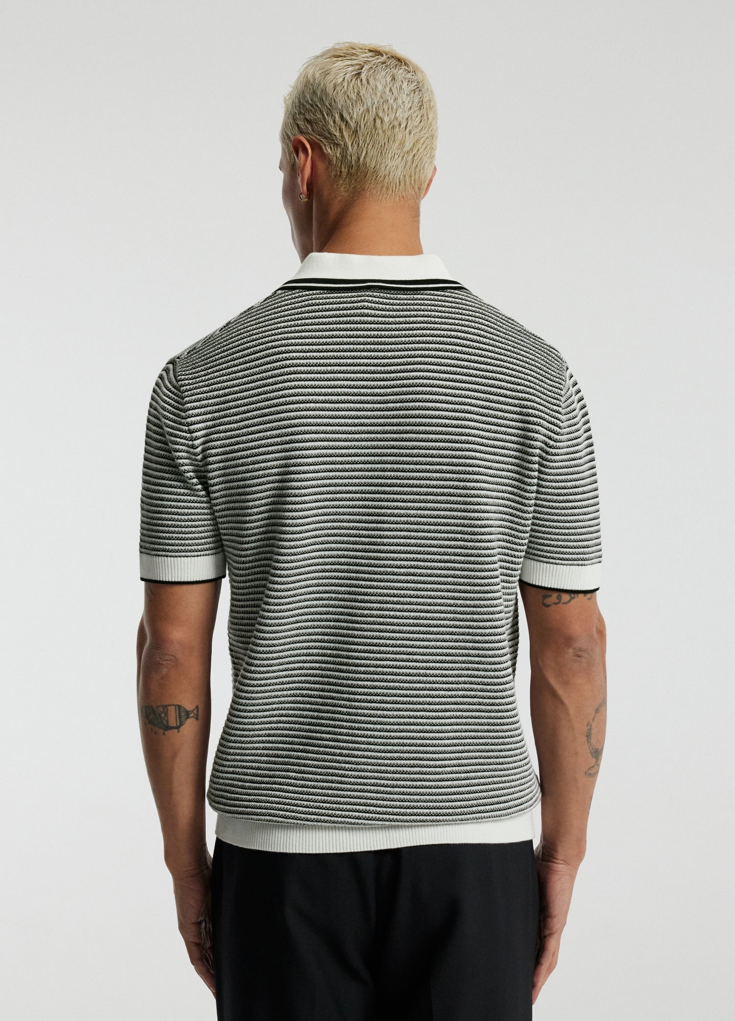 Textured Stripe Knit Polo Grey