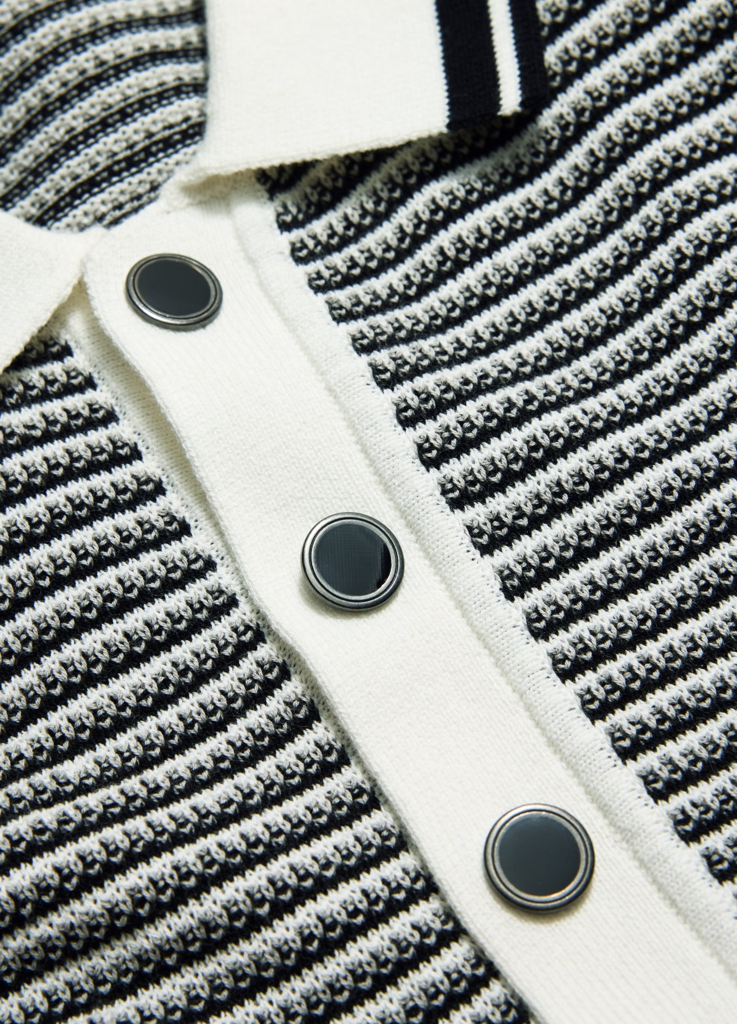 Textured Stripe Knit Polo Grey