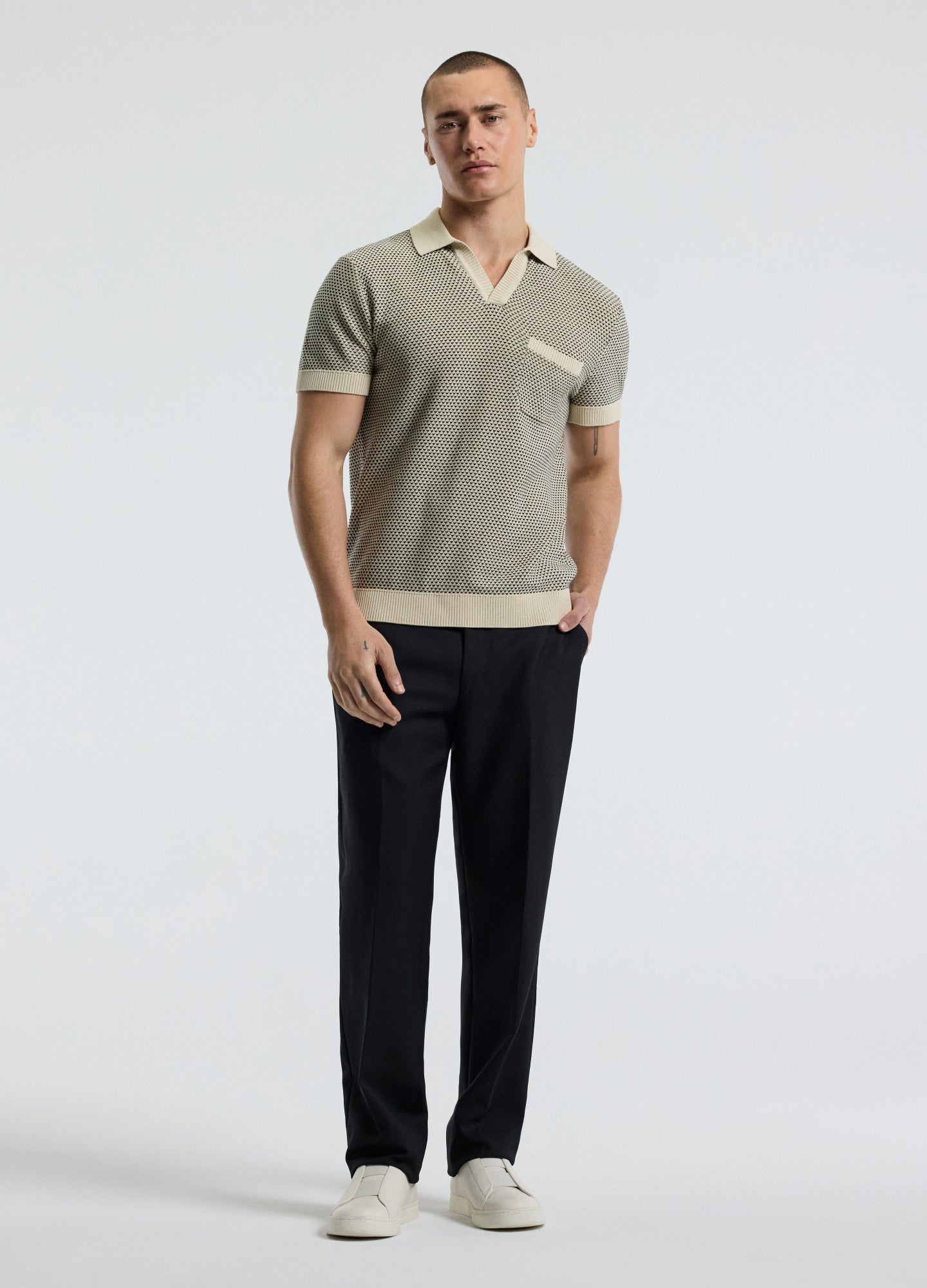 Textured Knit Polo Natural