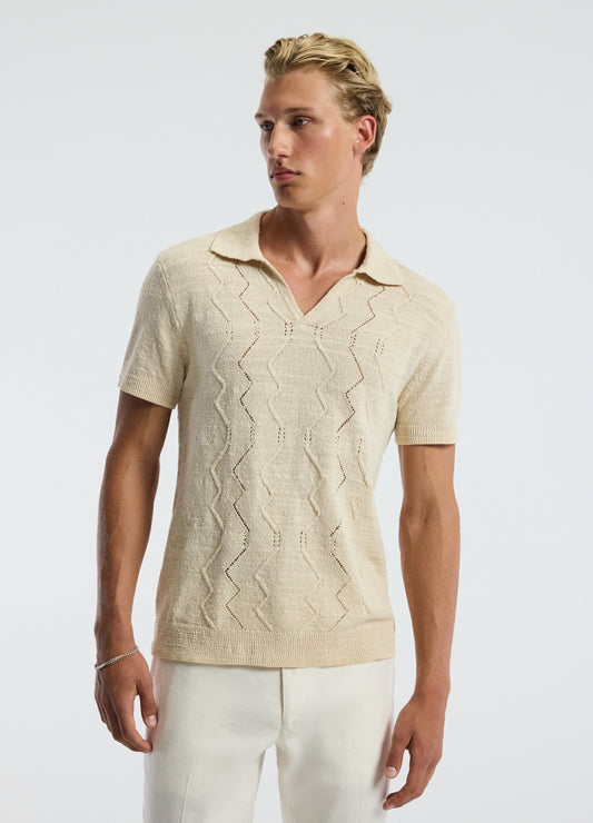 Bouclé Open Neck Polo Biscuit