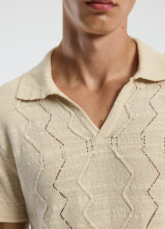 Bouclé Open Neck Polo Biscuit