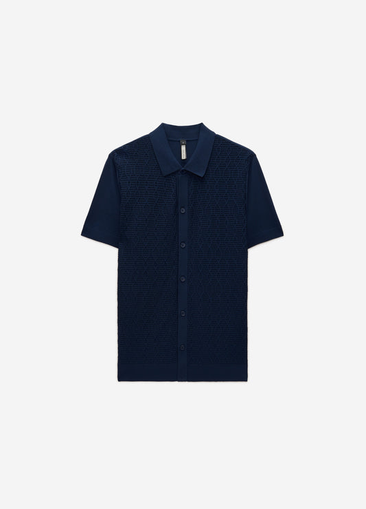 Cable Short Sleeve Knit Shirt Royal Blue