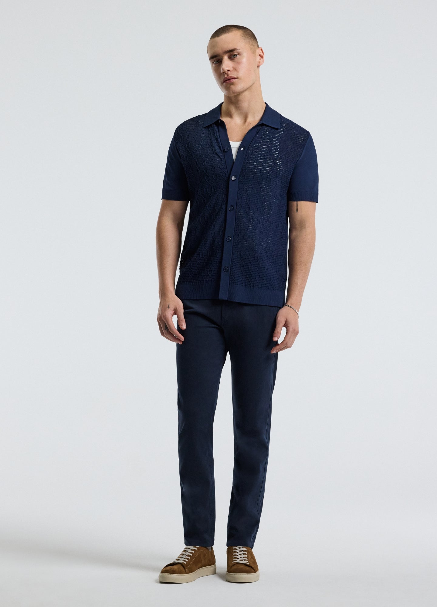 Cable Short Sleeve Knit Shirt Royal Blue