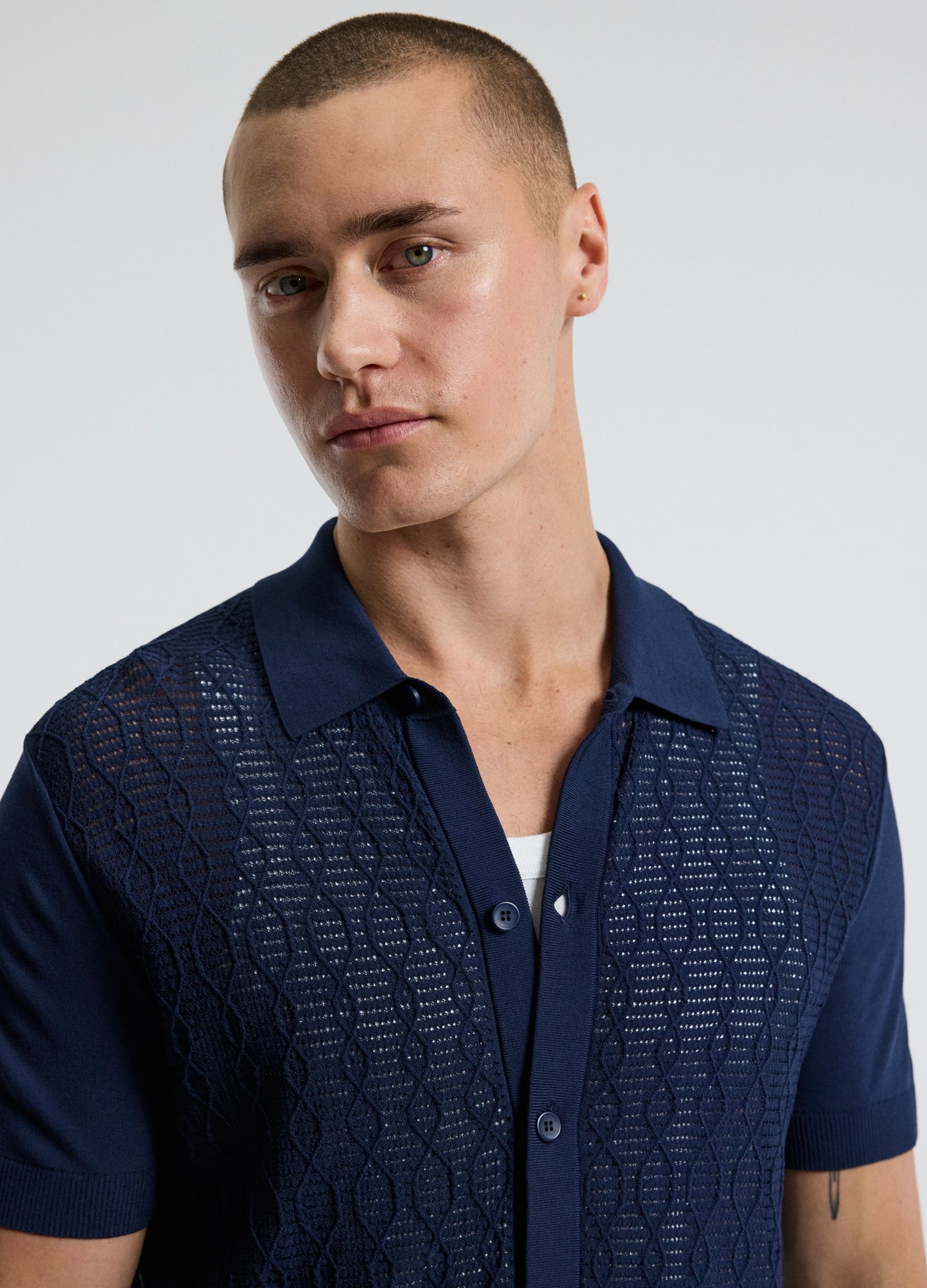 Cable Short Sleeve Knit Shirt Royal Blue