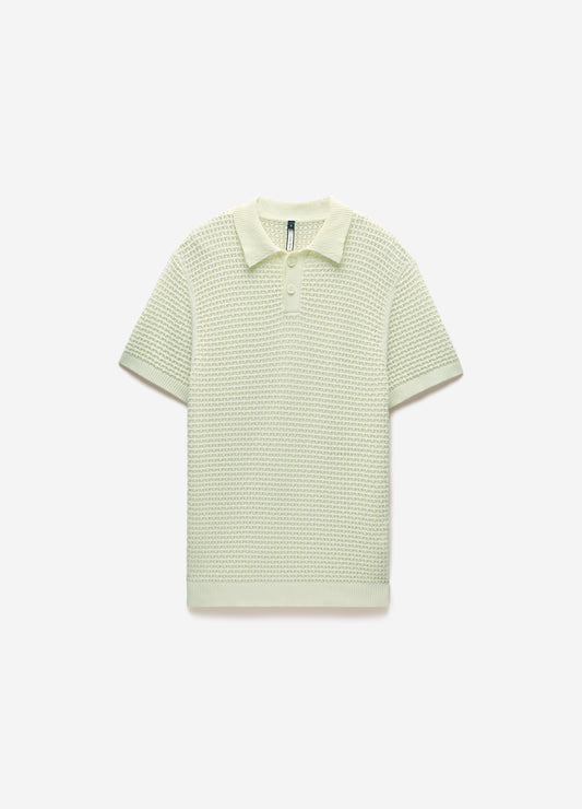 Textured Open Knit Polo Citron