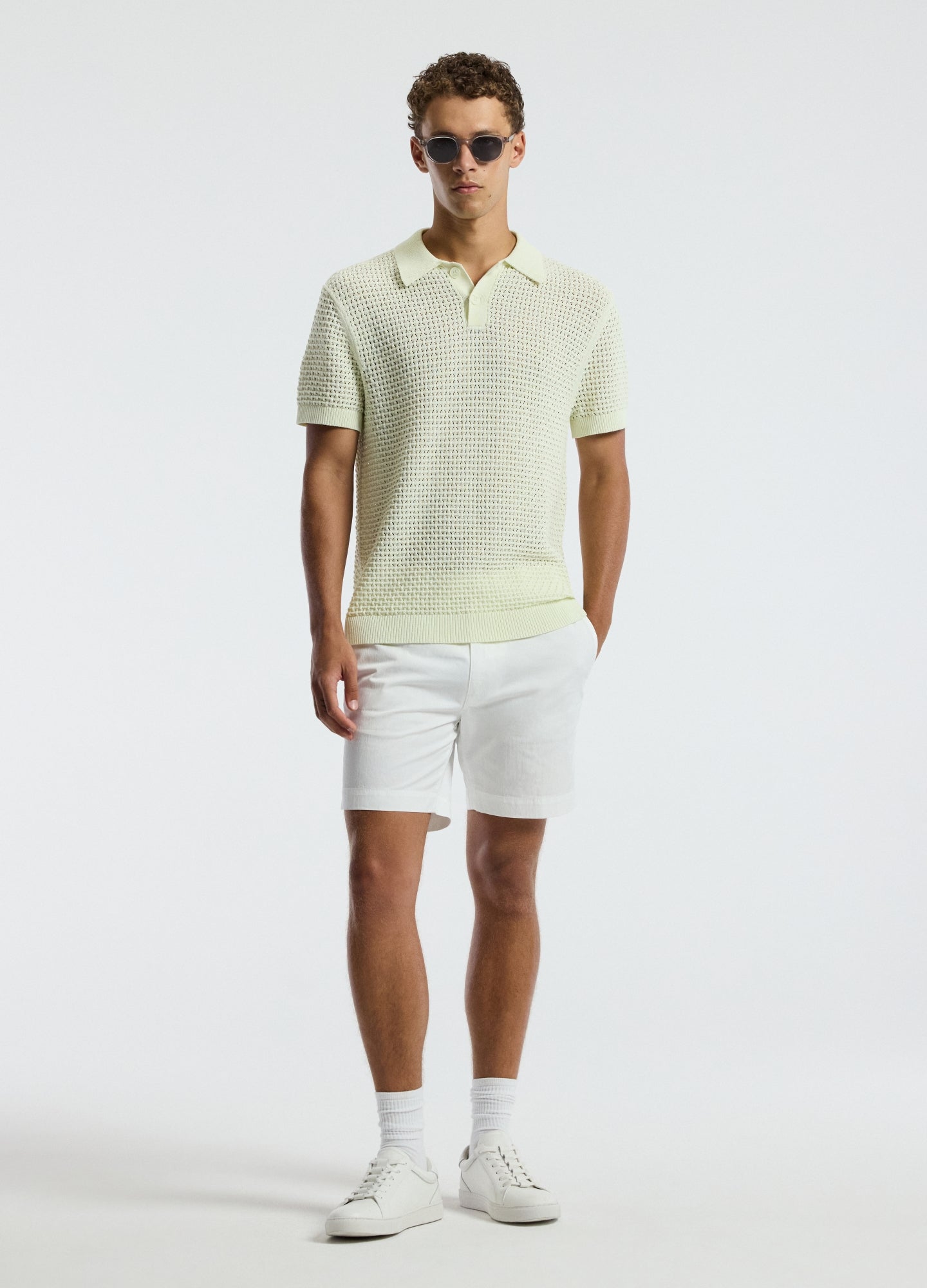 Textured Open Knit Polo Citron