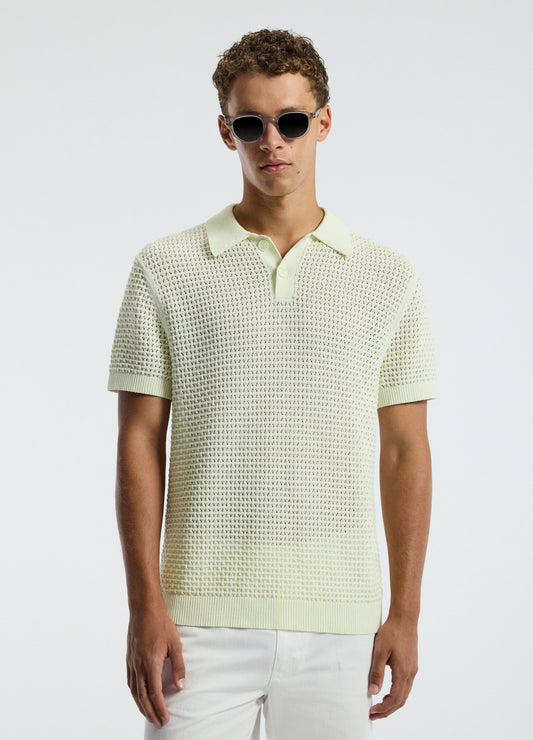 Textured Open Knit Polo Citron