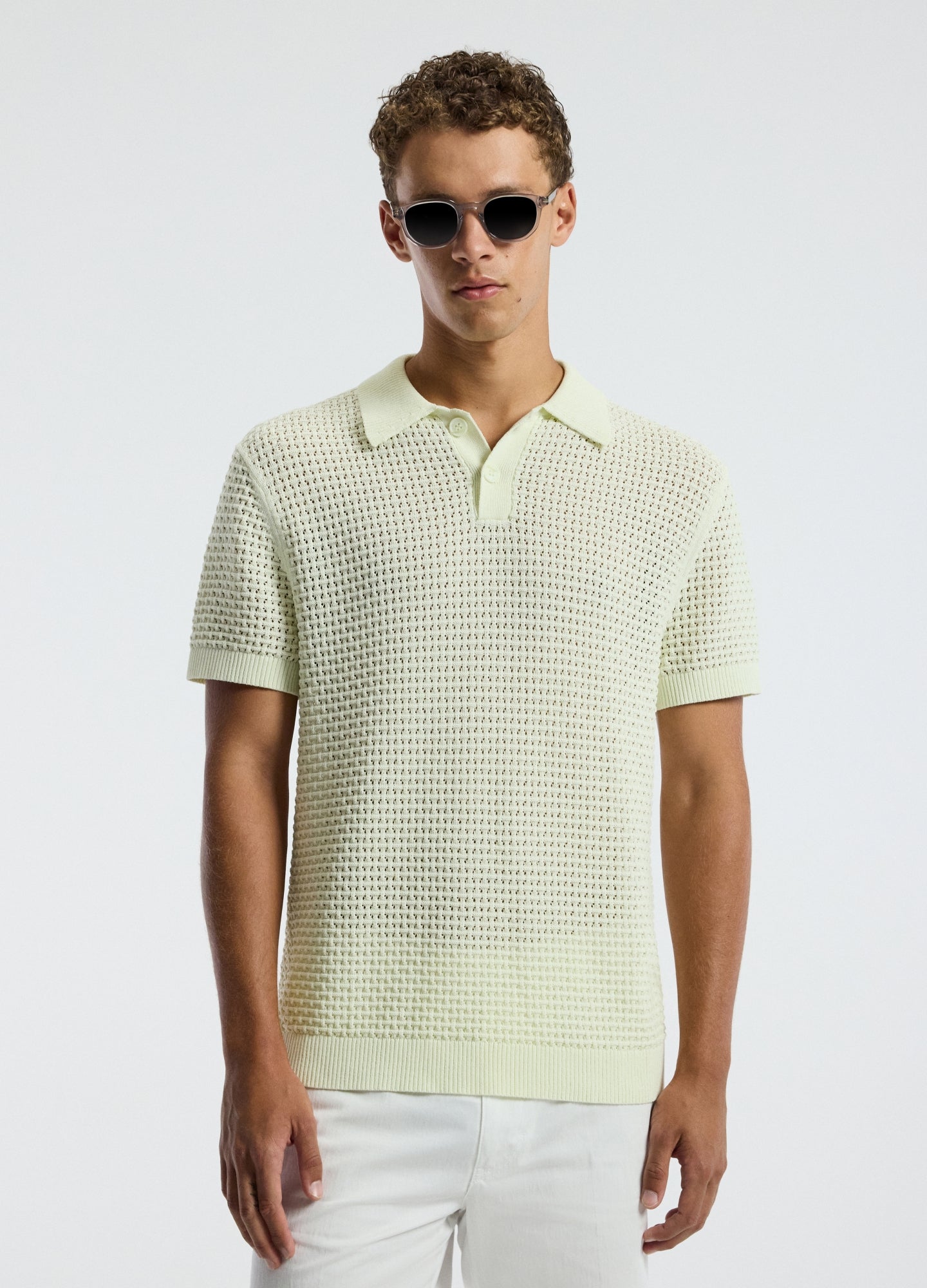 Textured Open Knit Polo Citron
