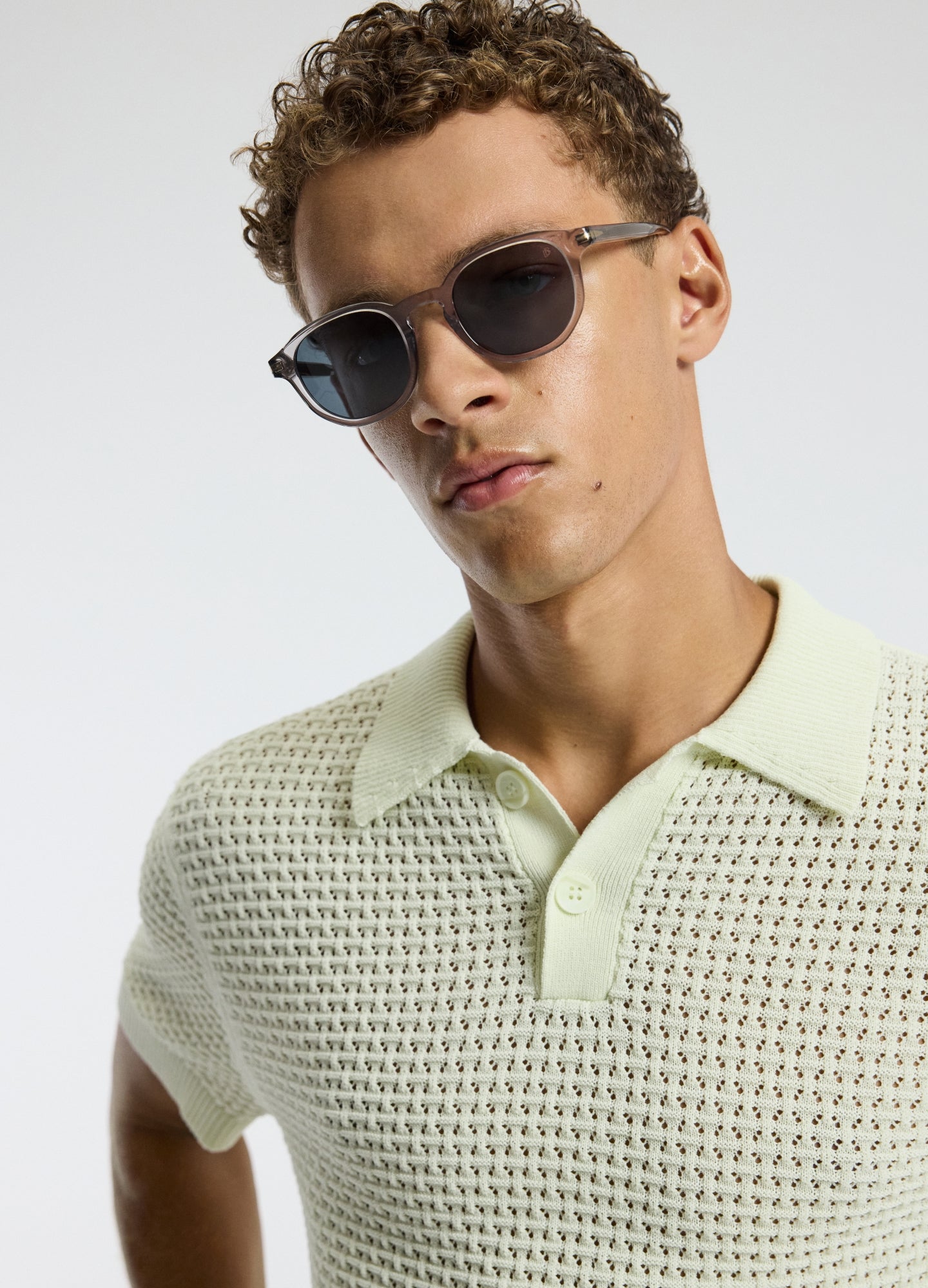 Textured Open Knit Polo Citron