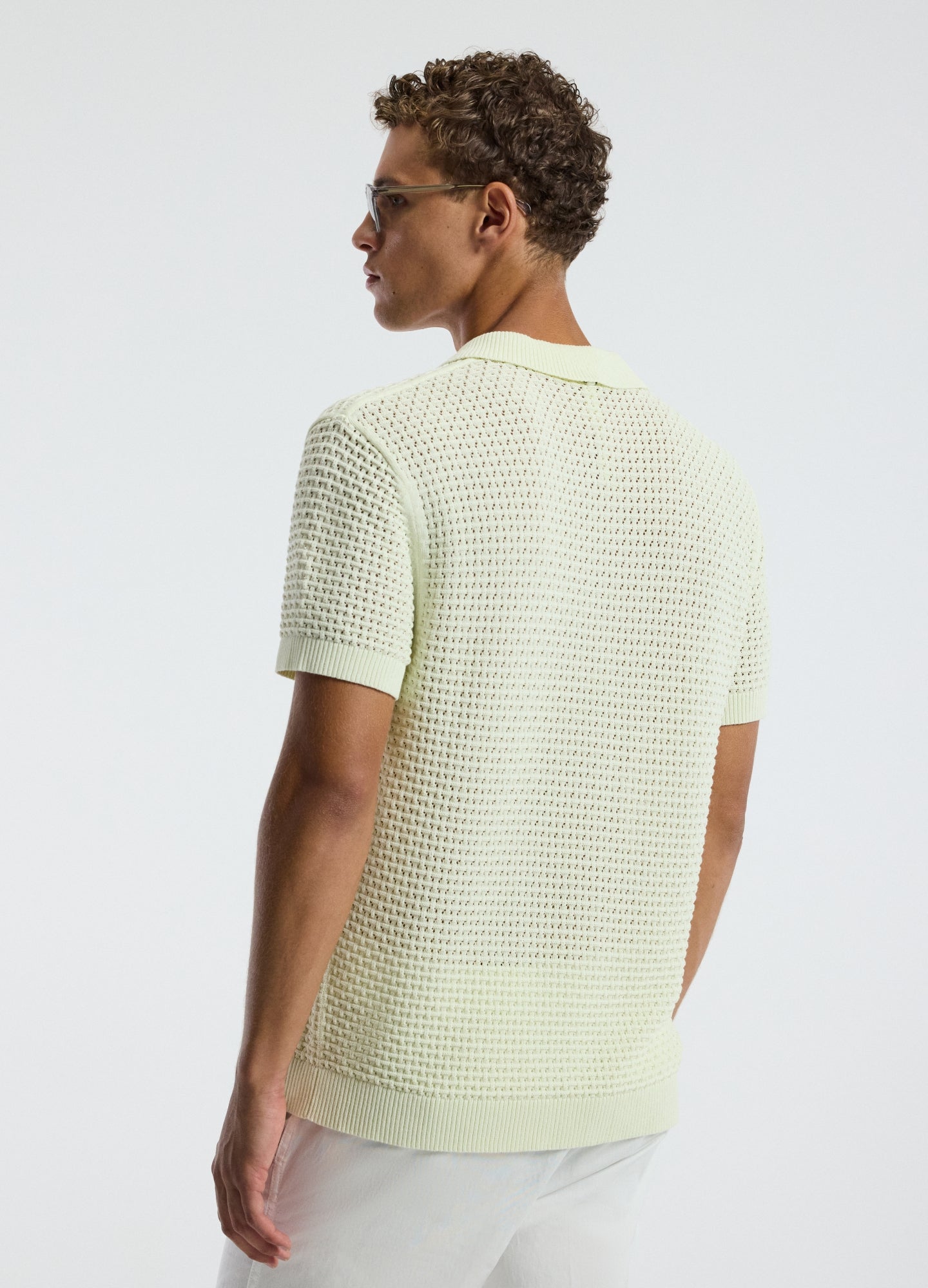 Textured Open Knit Polo Citron