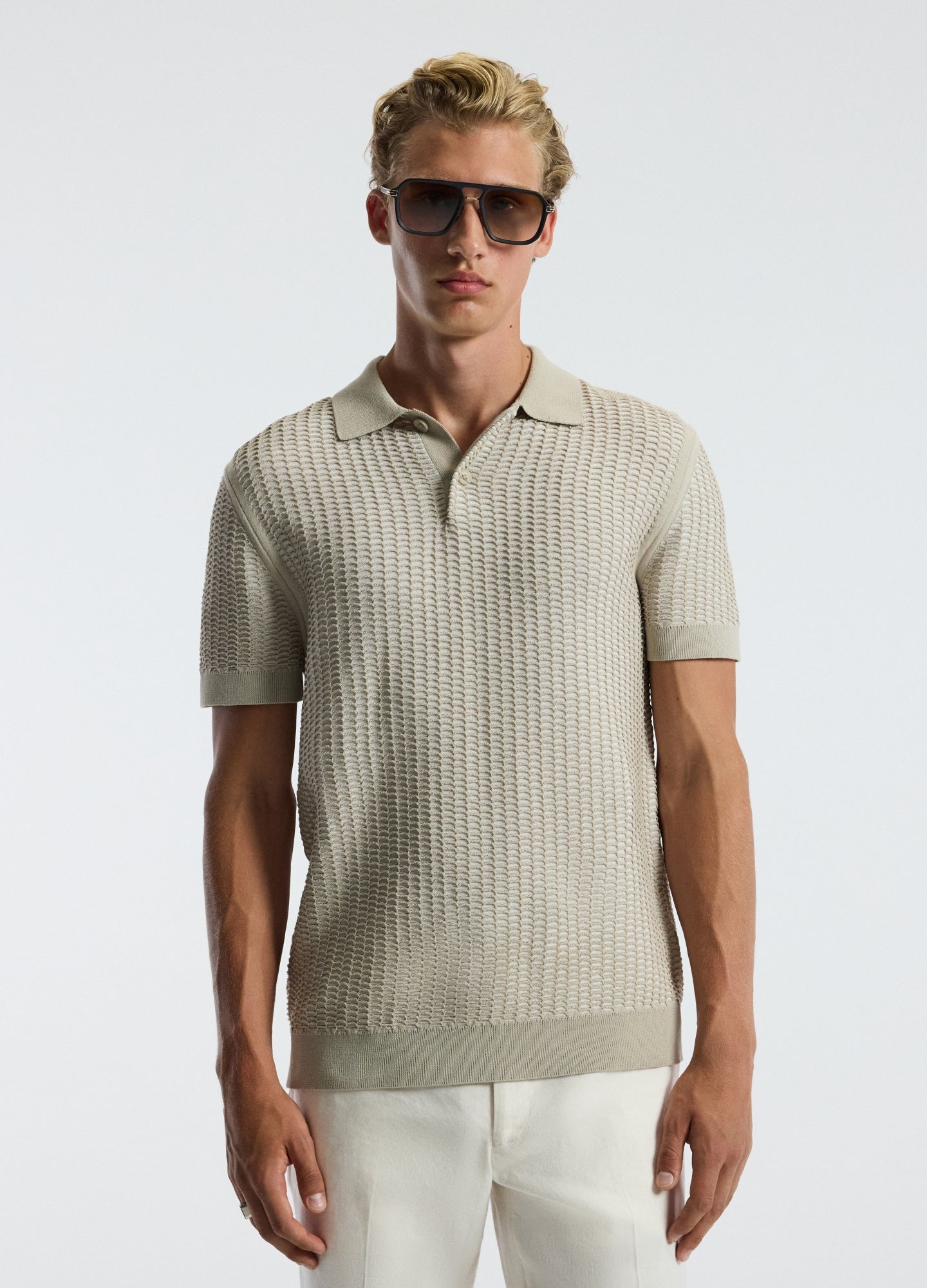 Honeycomb Knit Polo Stone