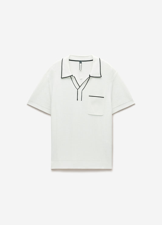 Tipped Edge Open Neck Polo Ivory