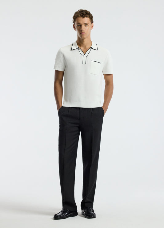 Tipped Edge Open Neck Polo Ivory