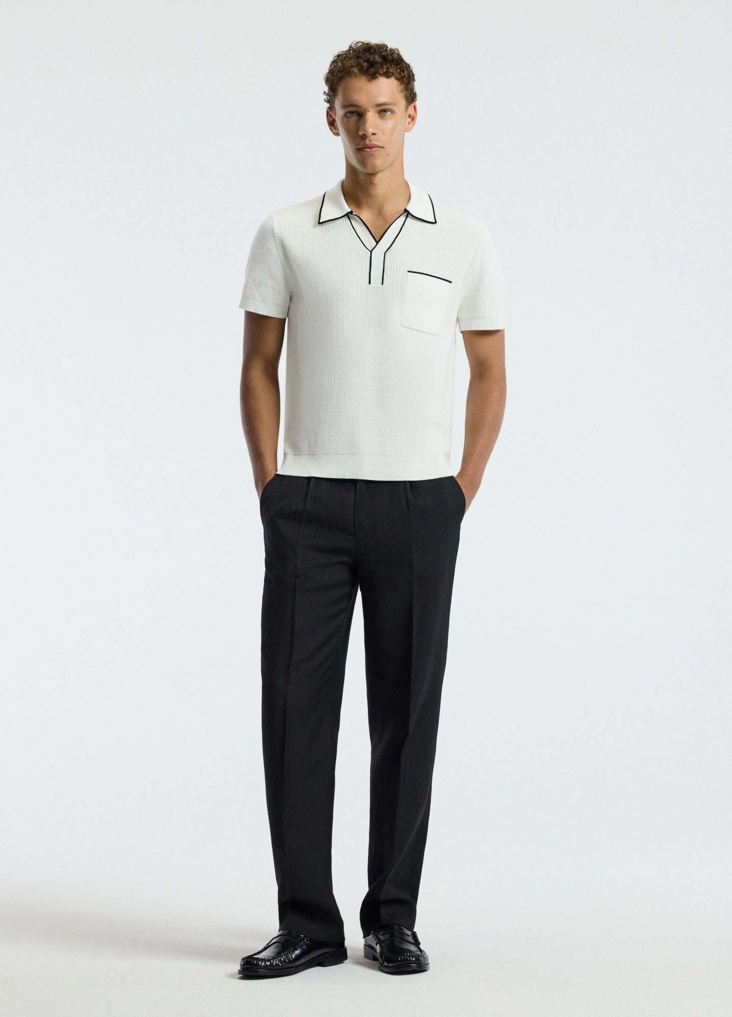 Tipped Edge Open Neck Polo Ivory