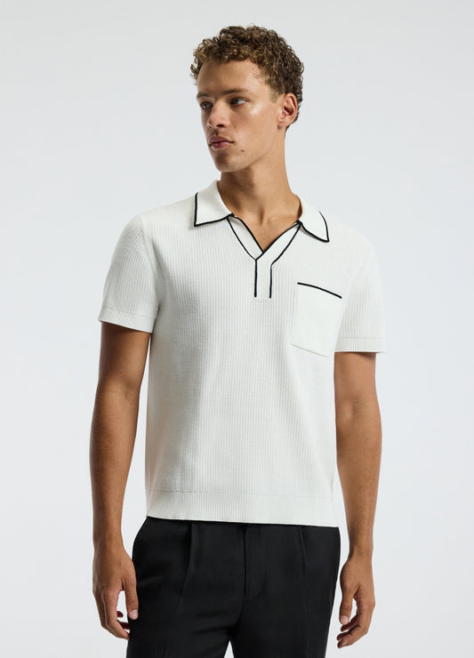 Tipped Edge Open Neck Polo Ivory