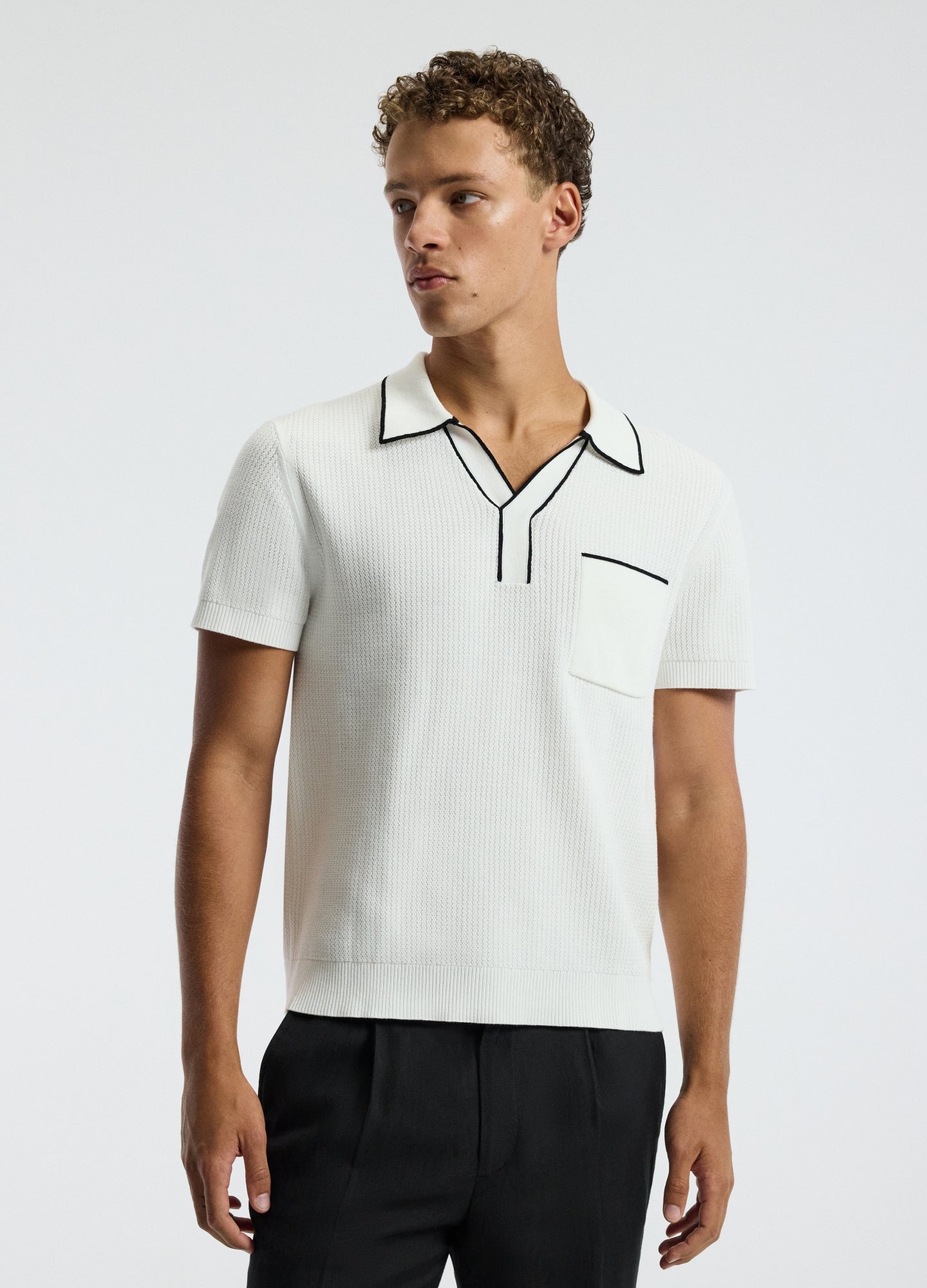 Tipped Edge Open Neck Polo Ivory