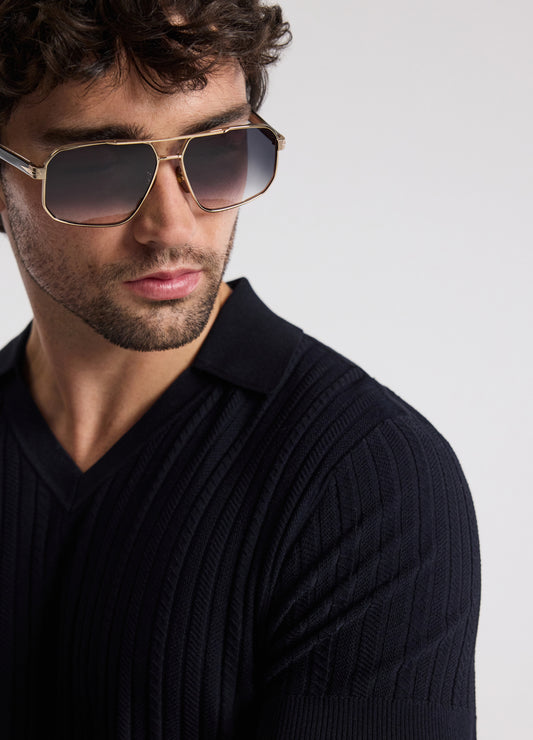Collared Technical Knit Polo Navy