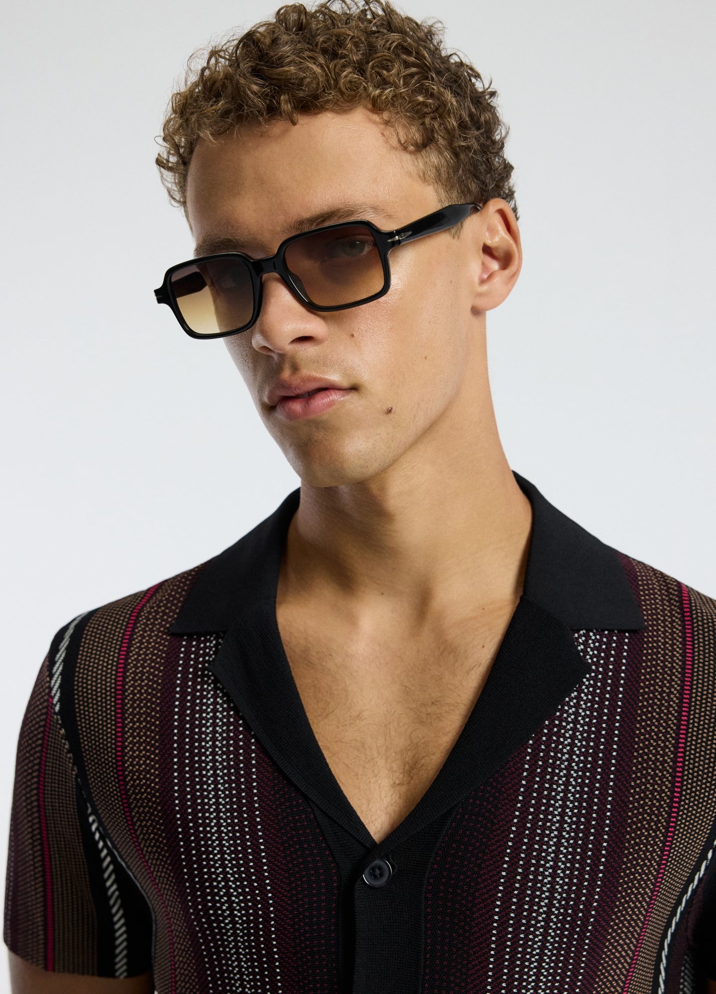 Striped Jacquard Knit Shirt Black