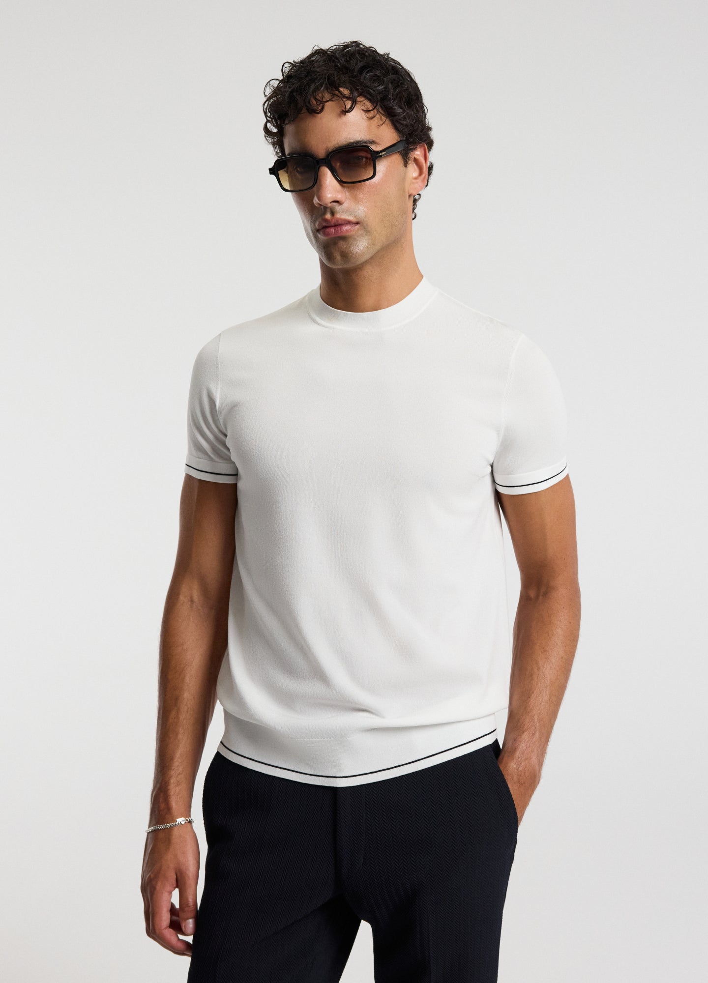 Stripe Cuff Tech T-shirt Ivory
