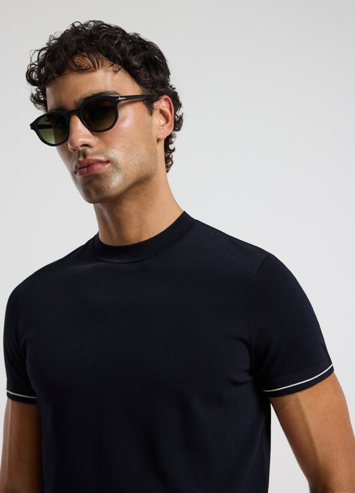 Stripe Cuff Tech T-shirt Navy