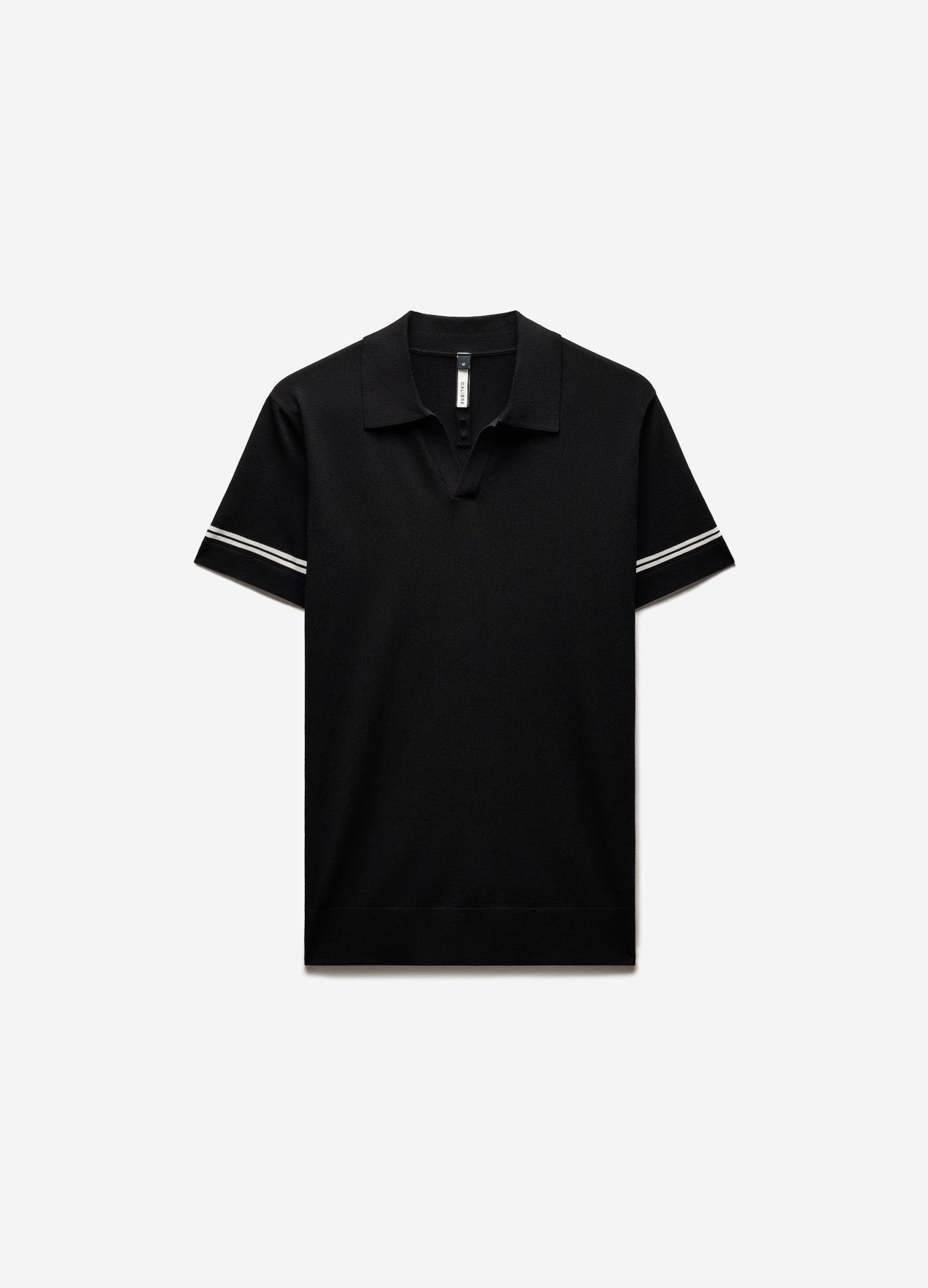 Stripe Cuff Open Neck Polo Black