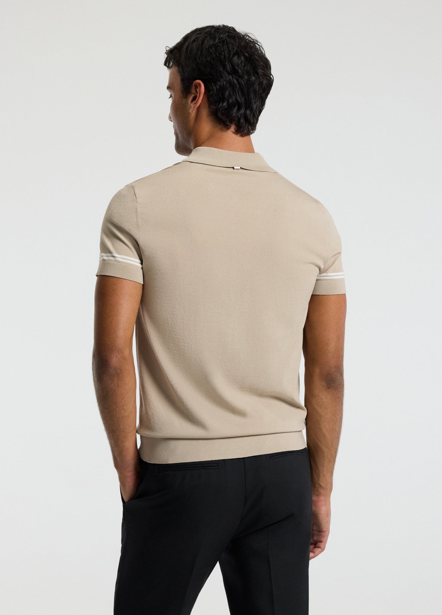 Stripe Cuff Open Neck Polo Sand