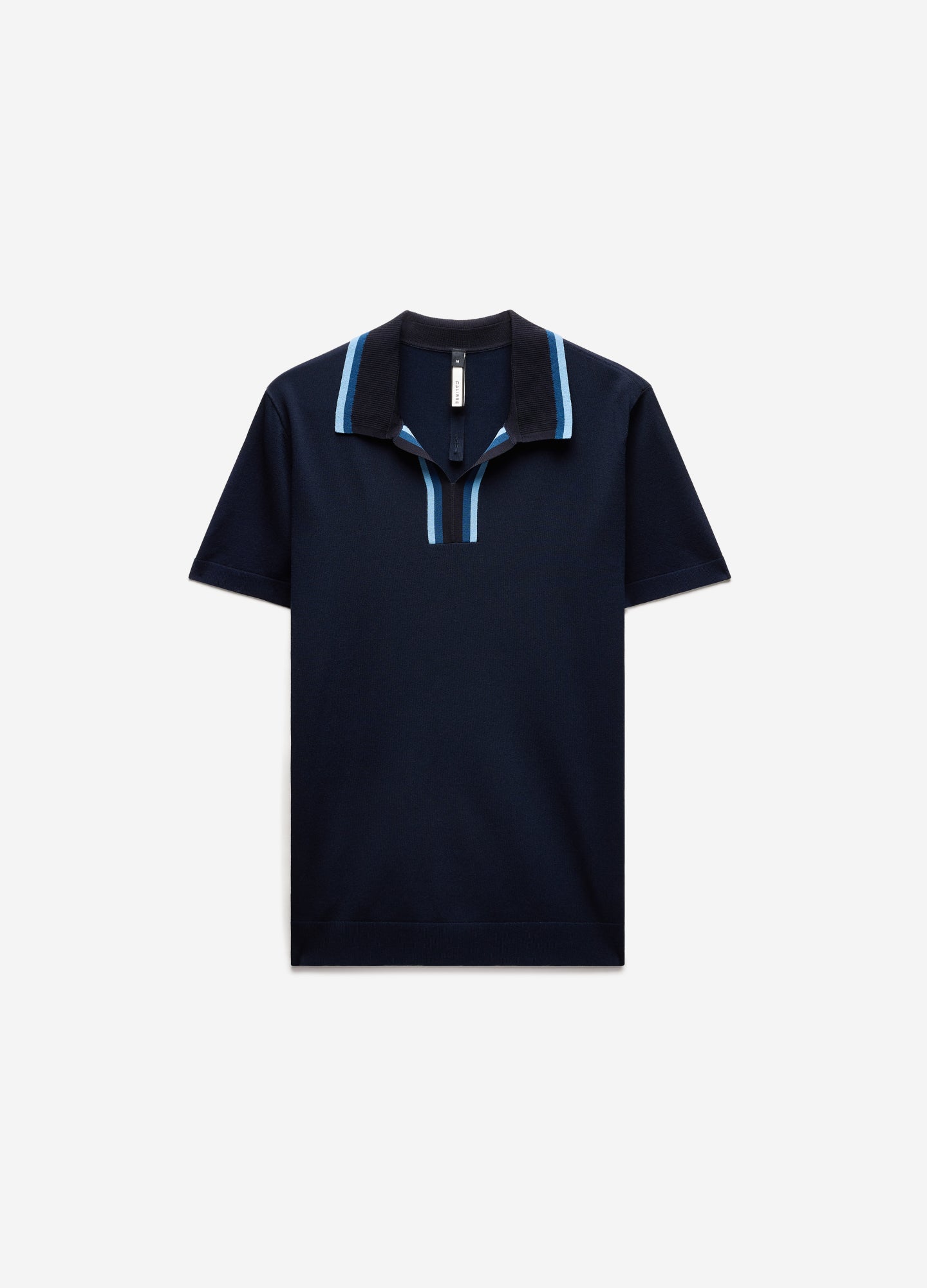 Stripe Open Neck Knit Polo Navy