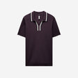 Stripe Open Neck Knit Polo Plum