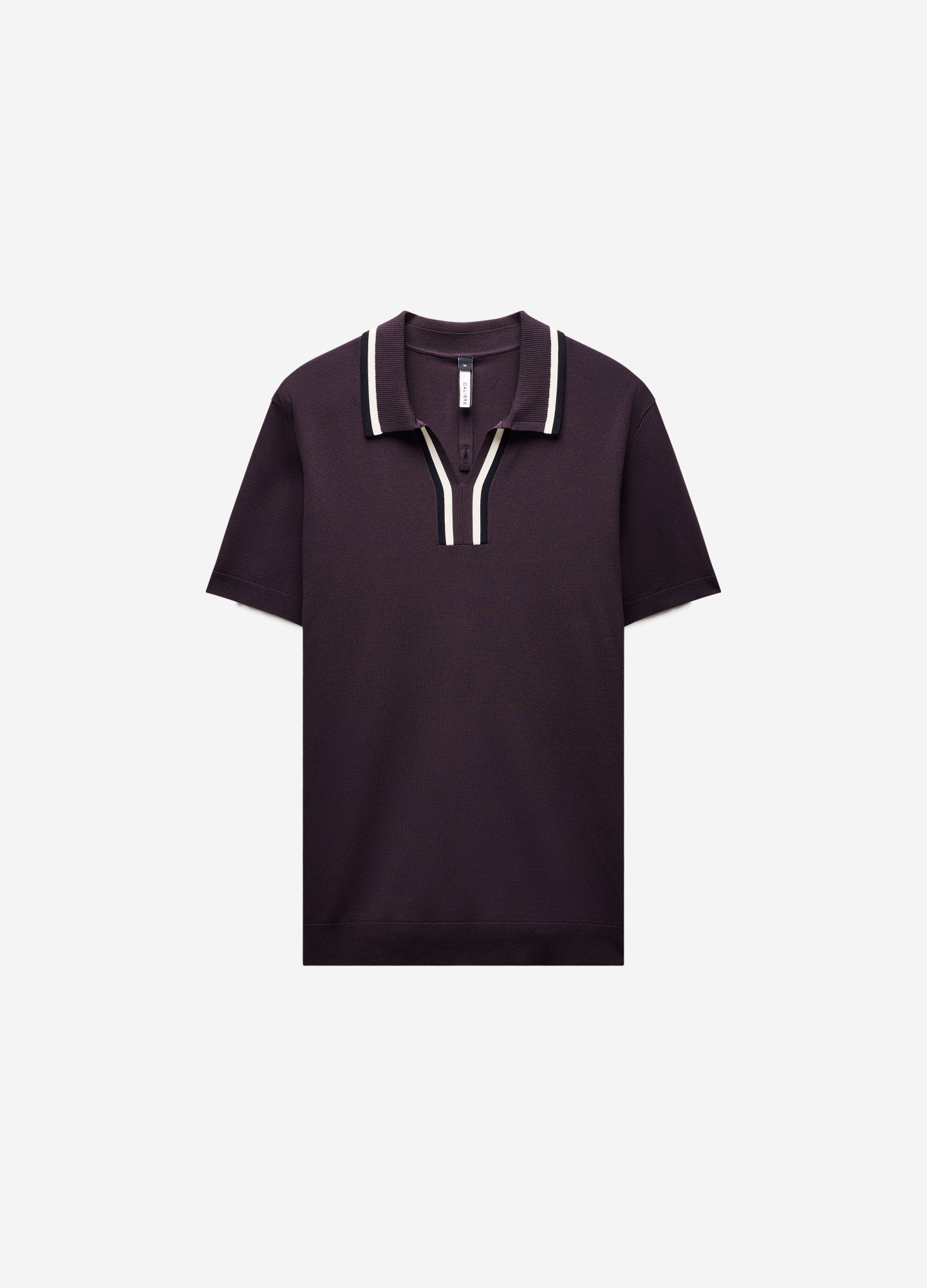 Stripe Open Neck Knit Polo Plum