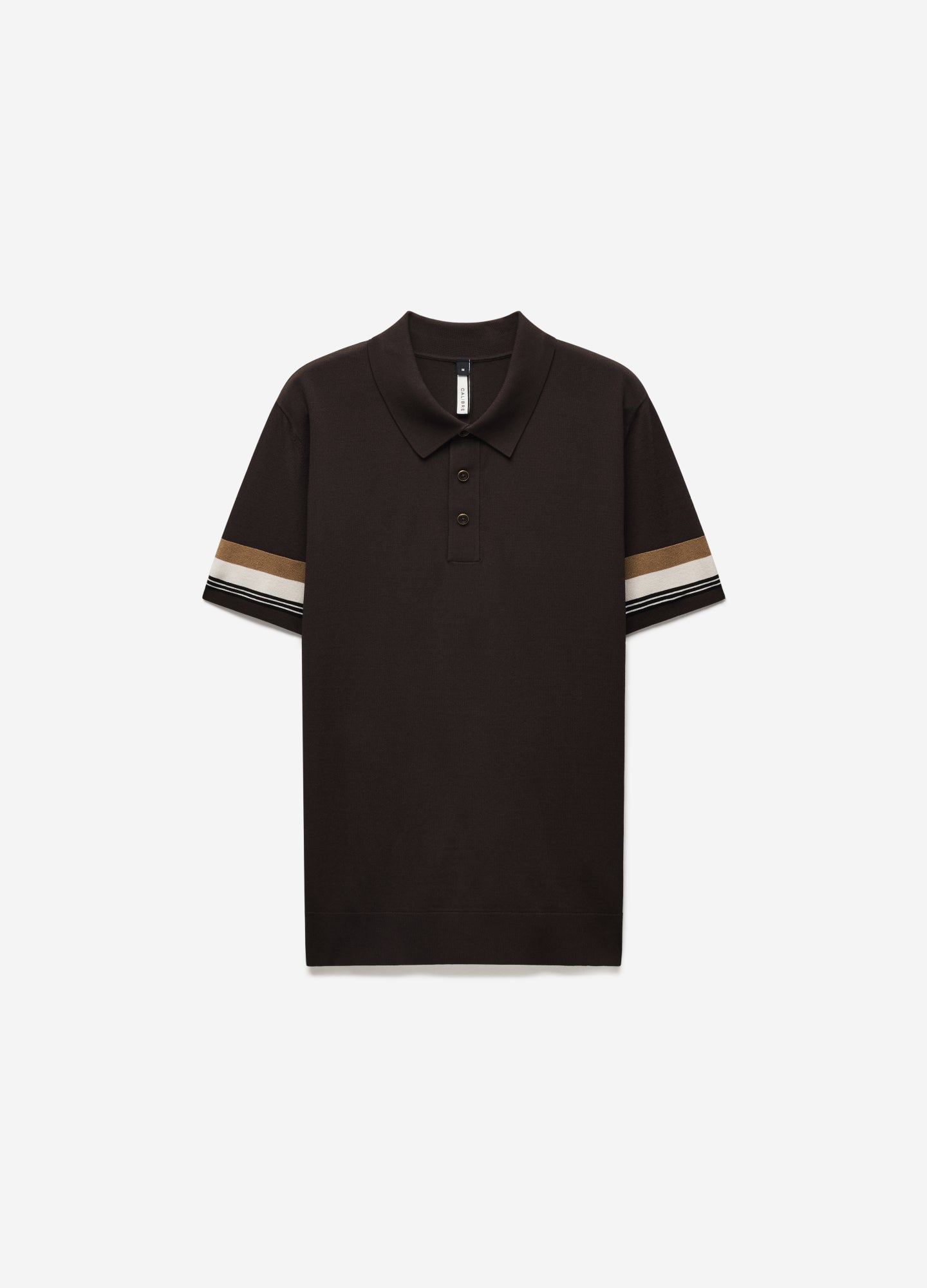 Contrast Cuff Technical Knit Polo Chocolate