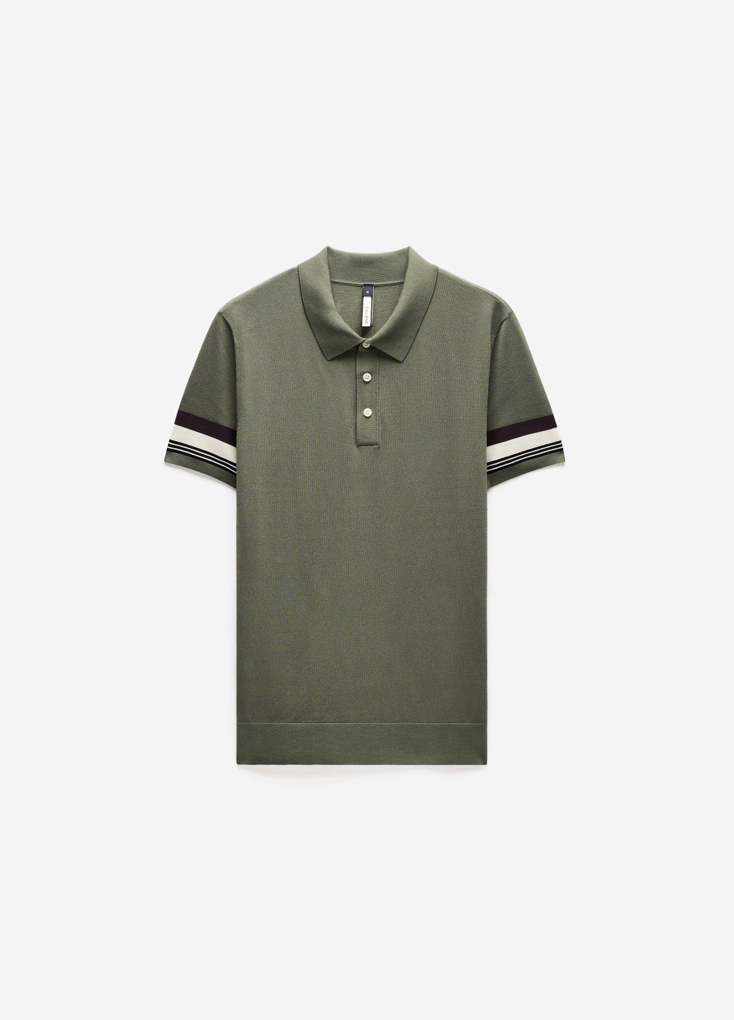 Contrast Cuff Technical Knit Polo Khaki