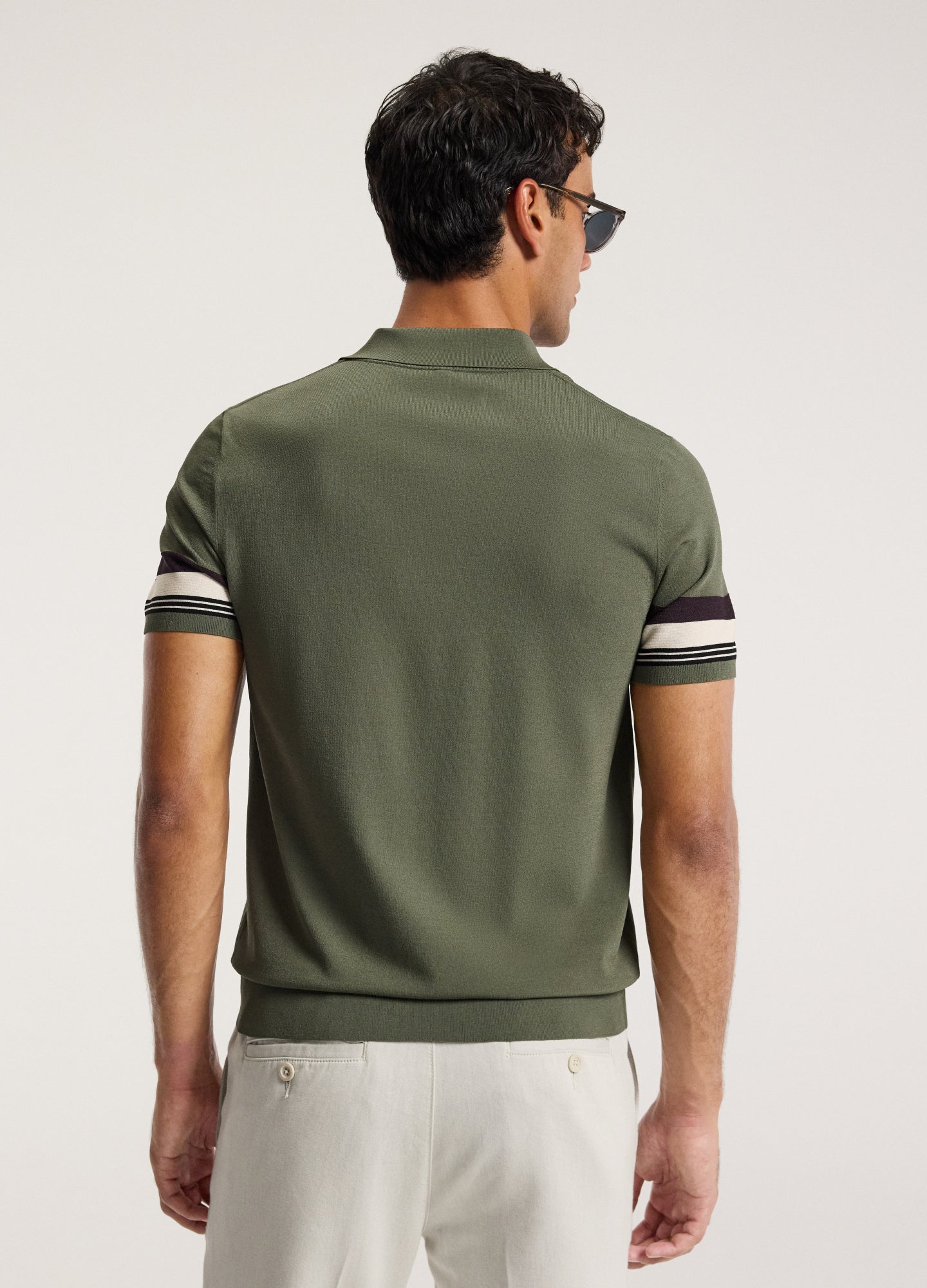 Contrast Cuff Technical Knit Polo Khaki
