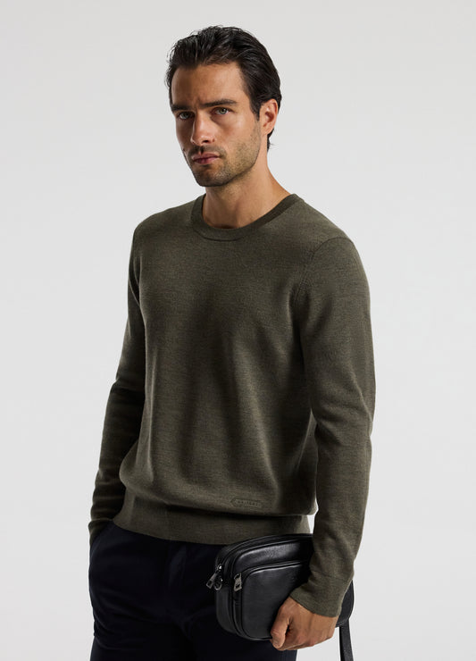Merino Wool Crew Neck Sweater Khaki