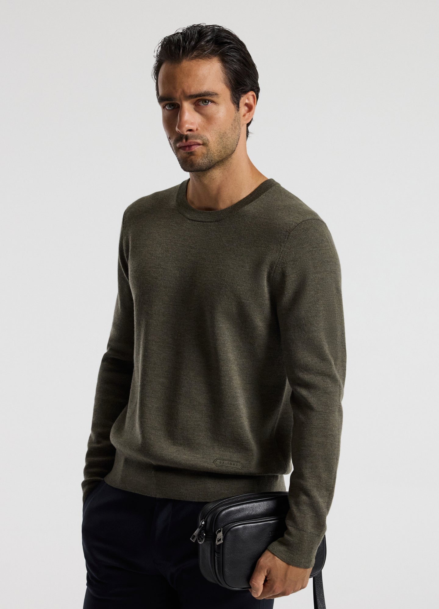 Merino Wool Crew Neck Sweater Khaki