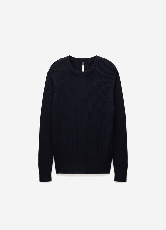 Slim Merino Wool Rib Sweater Navy