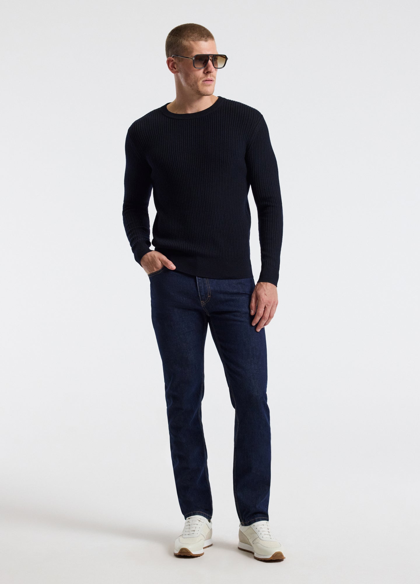 Slim Merino Wool Rib Sweater Navy