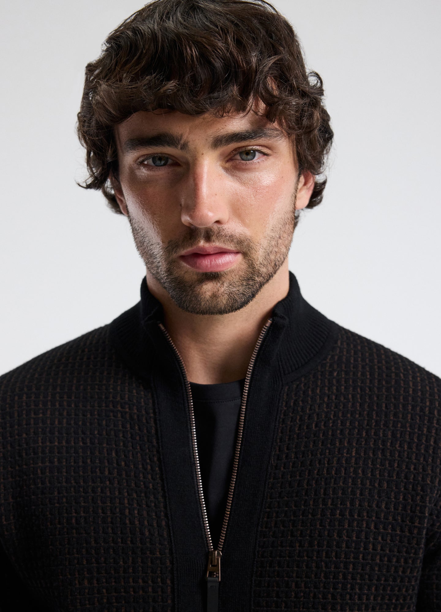 Geometric Jacquard Cardigan Chocolate