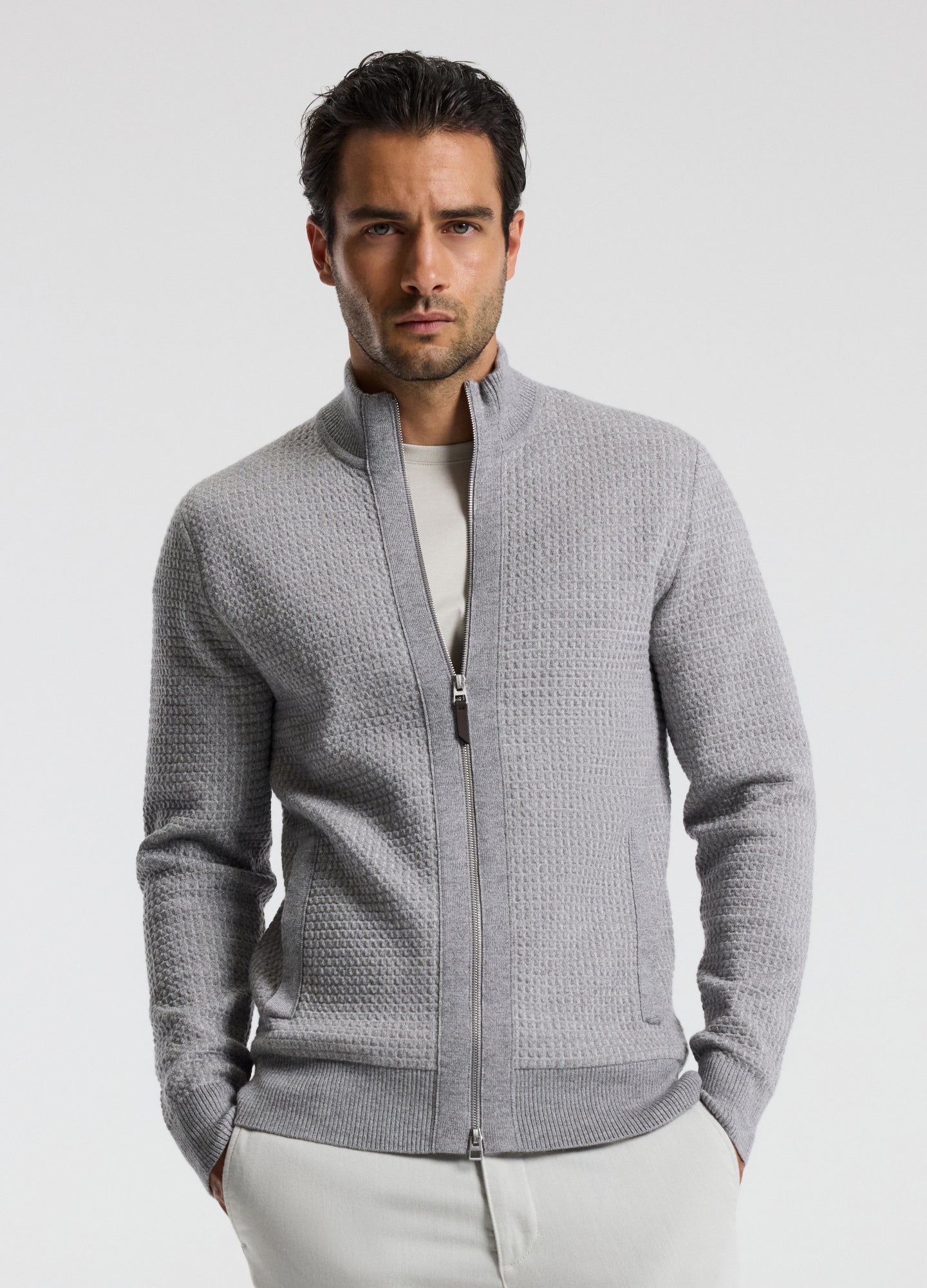 Geometric Jacquard Cardigan Grey