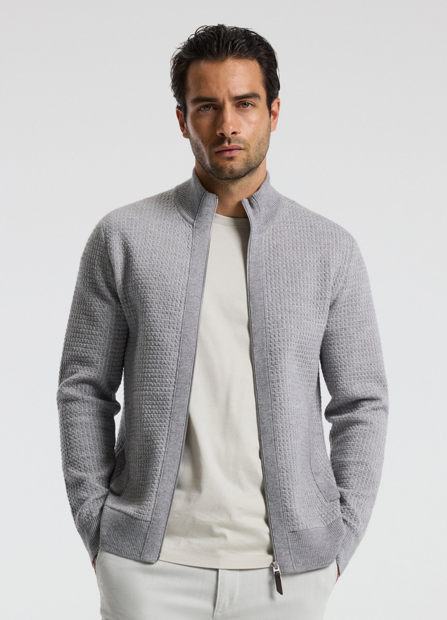 Geometric Jacquard Cardigan Grey