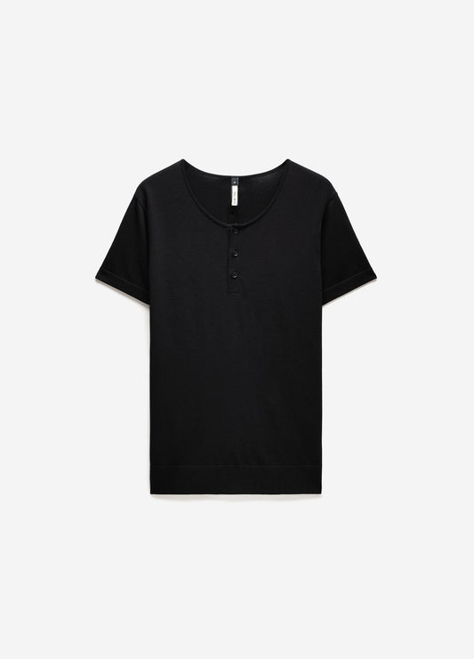 Technical Knit Henley T-Shirt Black