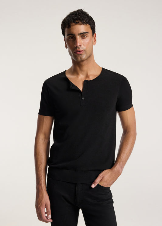 Short Sleeve Tech Henley Black