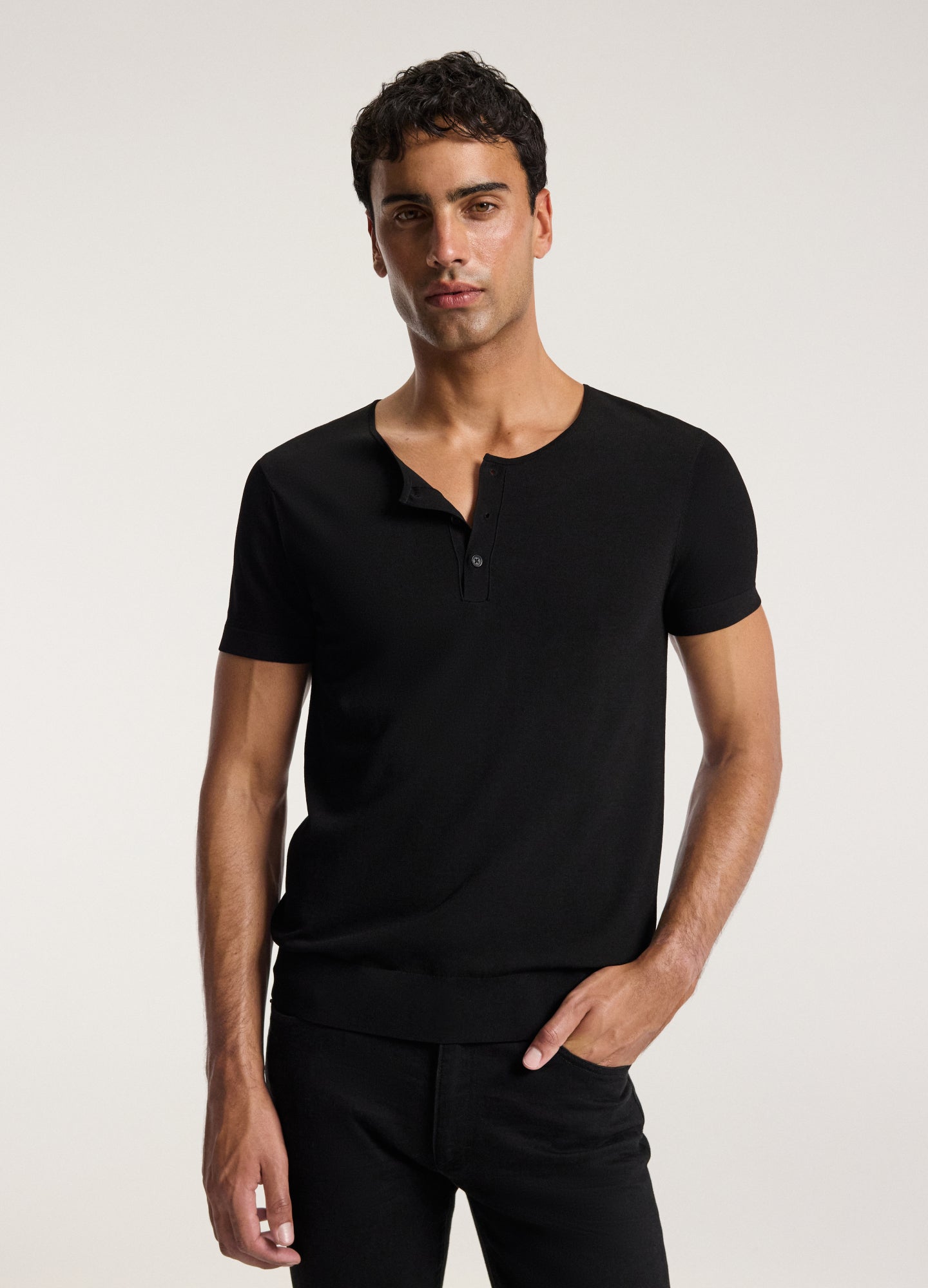 Technical Knit Henley T-Shirt Black