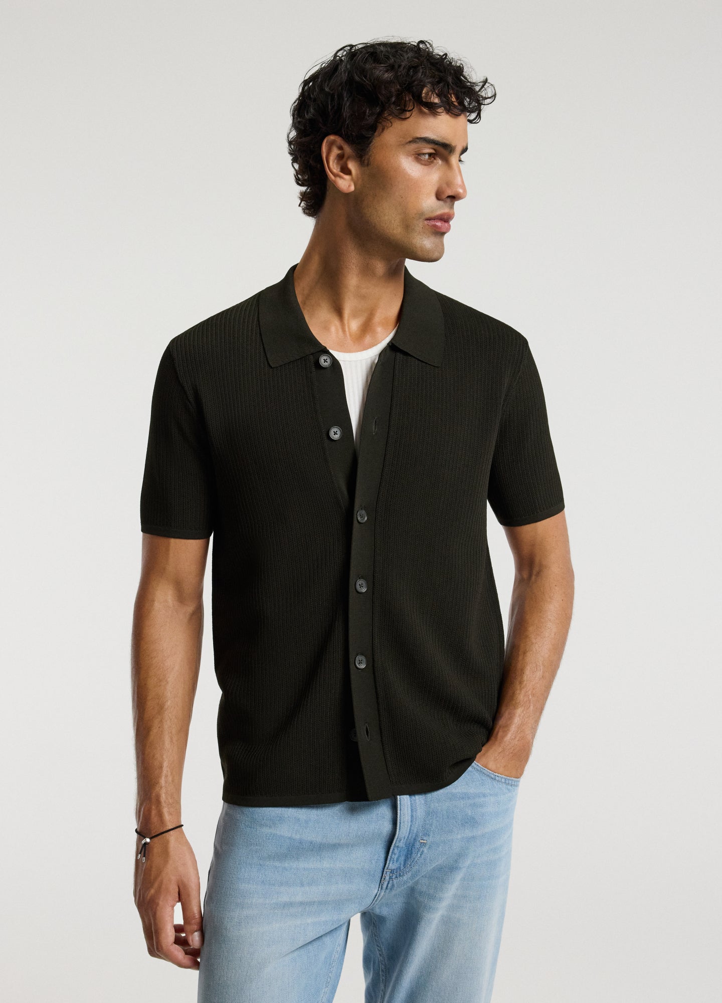 Linear Rib Knit Shirt Dark Khaki